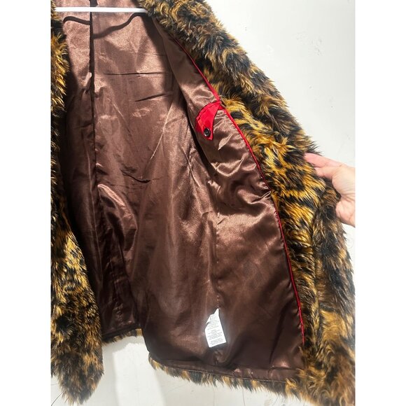 JCrew Faux Fur Leopard Coat Womens XS Brown Animal Print Mob Wife Y2K Evening - Picture 9 of 16